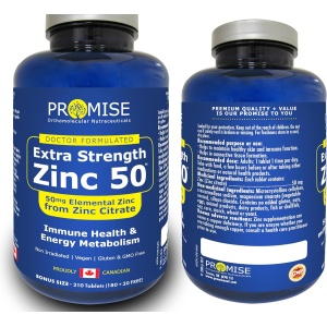 210 tablets Promise 50mg Elemental Zinc from Zinc Citrate, Extra Strength, Immune Health & Energy Metabolism, Made in Canada (210 tabs)