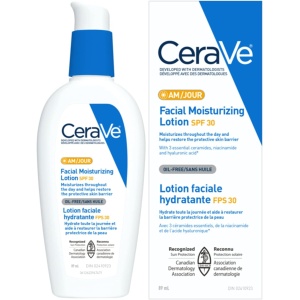 CeraVe Facial Moisturizer with SPF 30. Face Sunscreen Lotion with Hyaluronic Acid, Niacinamide & Ceramides for Women & Men. Oil-free, normal to dry skin. Verified Extended Use Date, Travel Size 89ML