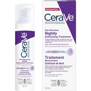 CeraVe Skin Renewing Nightly Exfoliating Treatment for Healthy Aging, Fine Lines, Wrinkles, Dullness and Pores. Face Serum with Glycolic Acid, Hyaluronic Acid & Ceramides. Developed with Dermatologists, Non-irritating, Fragrance-Free, 50ml