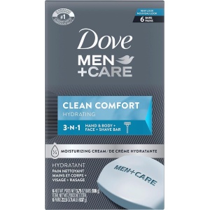Dove Men + Care Body and Face Bar Soap for Healthy and Strong Skin Clean Comfort ¼ Moisturizing Cream 106 g Pack of 6