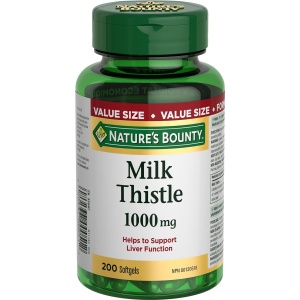 Nature's Bounty Milk Thistle Pills and Herbal Health Supplement, Helps Supports Liver Function, 1000mg, 200 Softgels, Multi-colored