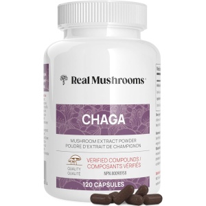 Real Mushrooms Chaga Capsules - Organic Mushroom Supplement with Chaga Extract - Chaga Mushroom with Fungal Polysaccharides & Immunomodulating Properties - Non-GMO, 120 Capsules