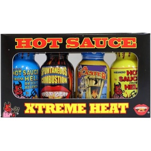 Xtreme Heat Hot Sauce Bottles Gourmet Gift Set Travel Size – 4 Pack - Try if you dare! – Perfect Gourmet Christmas Gifts for the Hot Sauce Fan