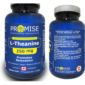 🇨🇦 75vcaps L-Theanine, 250mg, Extra Strength. Promotes Relaxation, Nervous System, Calmness, Made In Canada