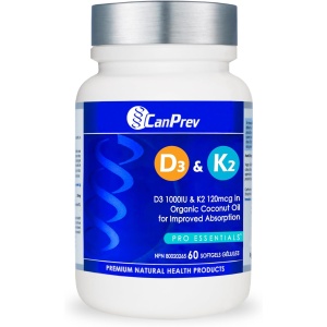 CanPrev - D3 & K2 Vitamin Supplement, 60 Softgels - K2 MK7 D3 Vitamin Supplement - Organic Coconut Oil for Improved Absorption - Helps Build & Maintain Teeth & Bone Health - Cholecalciferol Vitamin D3