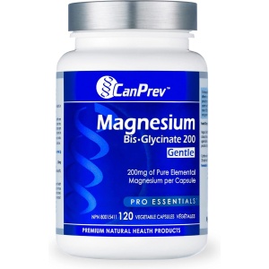 CanPrev - Magnesium BisGlycinate 200mg, 120 v-caps - Gentle on the Bowels - A Factor in the Maintenance of Good Health