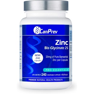 CanPrev Zinc Bis-Glycinate | 240 Capsules | Pack of 1 | 25mg of Pure Elemental Zinc per Capsule | Premium Natural Health Products