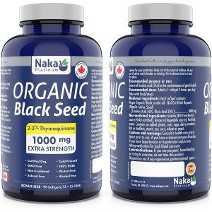 Naka Platinum Organic Black Seed 1000 mg extra strength cold pressed, thymoquinone bonus size 90 softgels (75+15 free)