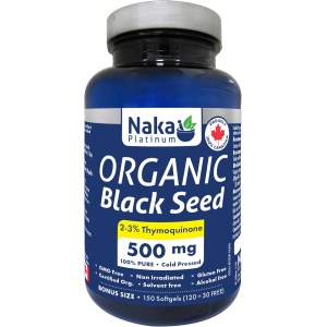 Naka Platinum Organic Black Seed 500mg extra strength cold pressed, thymoquinone Bonus Size 150 Softgels (120 + 30 FREE))