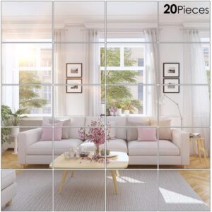 20 Pieces Mirror Sheets Self Adhesive Non Glass Mirror Tiles Wall Sticky Mirror (8 x 10 Inch)