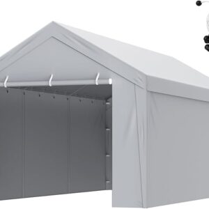 VEVOR Carport Replacement Canopy Cover Top + Side Wall 10 x 20 ft, Garage Tent Shelter Tarp Heavy-Duty Waterproof & UV Protected, Easy Installation with Ball Bungees,Grey (Frame Not Included)
