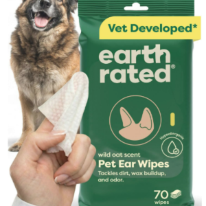 Earth Rated (A Canadian Company) Vet-Developed Pet Ear Wipes, Hypoallergenic Cleaner for Dogs & Cats Ears to Remove Dirt, Wild Oat Scent, 70 Count